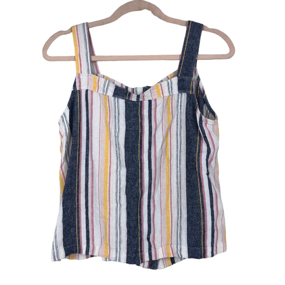 Liz Claiborne Linen Blend Cropped Tank Top, Button Front, Striped, Layer, SZ M - Picture 2 of 8